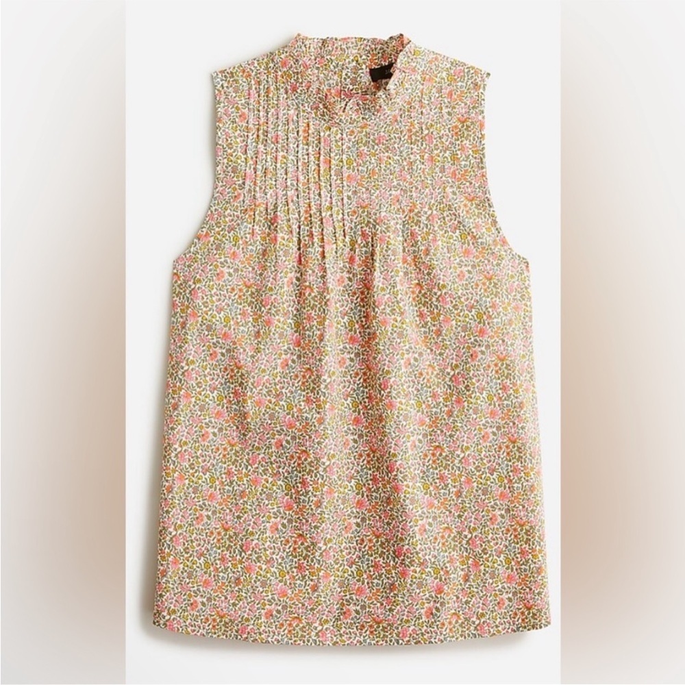 J Crew | Pintuck Cotton Poplin Top | Scattered Blooms (Pink & Green Floral) | XS
